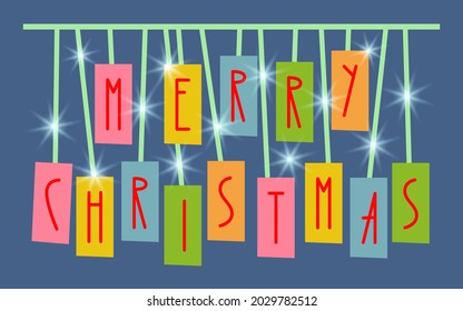 Merry Christmas garland Vector illustration Text Horizontal Holiday gift card, Festive poster, web banner, header for website. Vector illustration
