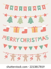 Merry christmas garlands illustration set