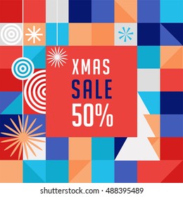 Merry Christmas, geometric abstract background, sale poster, theme and scandinavian style background pattern