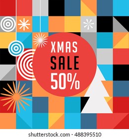 Merry Christmas, geometric abstract background, sale poster, theme and scandinavian style background pattern