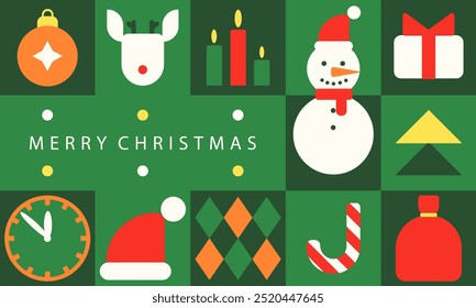 Merry Christmas geometric banner, Cool Of Christmas Geometric Pattern. Abstract green background. Simple Holiday geometric elements