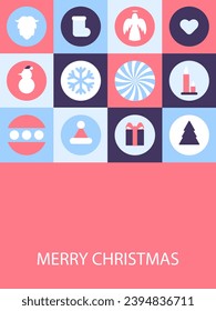 Merry Christmas geometric mosaic template. Abstract Christmas geometric pattern. Vector background of geometry ornament with Xmas holiday mosaic. Merry Christmas and Happy New Year greeting card