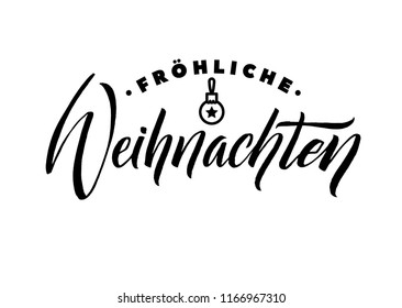 Merry Christmas German Calligraphy. Greeting Card Design on White Background.