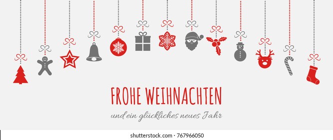 Merry Christmas in German (Frohe Weihnachten) - concept of card with decoration. Vector.