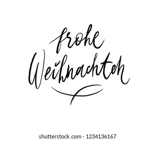 Merry Christmas German language. Vector Xmas greeting card ink calligraphy brush lettering.