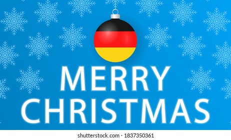 Merry Christmas with Germany flag.Illustration with snowflakes and Christmas balls on a blue background.Vector illustration.