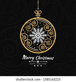 Merry Christmas getting card background with snow ball banner. Vector illustration