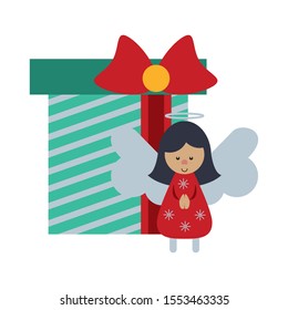 merry christmas gift with angel vector illustration design