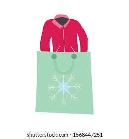 merry christmas gift bag with coat vector illustration design