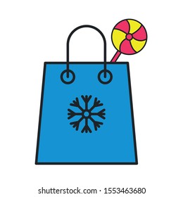 merry christmas gift bag with snowflake vector illustration design