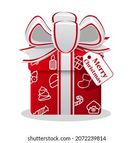 Merry christmas gift box with bow for games. Vector illustration isolated red christmas box graphic element.