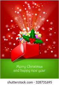 Merry christmas and gift box with decorations