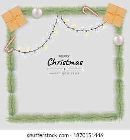 Merry Christmas with Christmas gift box and frame shape