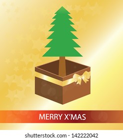 Merry christmas. Gift box. Christmas tree vector illustration.