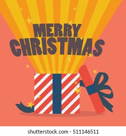Merry christmas with a gift box. vector illustration