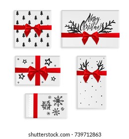 Cajones de regalo de Navidad. Colección única de regalos con patrones de Navidad. Ilustración vectorial con objetos aislados