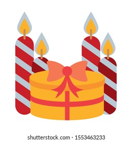 merry christmas gift and candles vector illustration design
