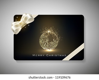 Merry Christmas gift card with decorated Christmas ball. EPS 10.