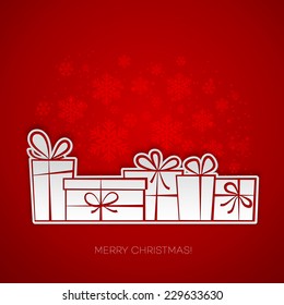 Merry Christmas gift card. Paper design. Vector illustration.