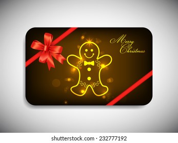 Merry Christmas gift card with stylish ribbon.