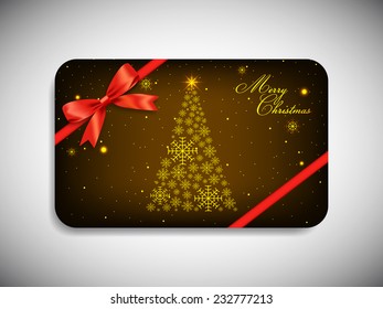 Merry Christmas gift card with stylish ribbon.