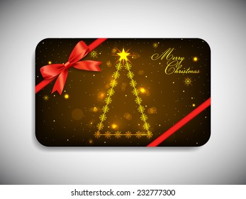 Merry Christmas gift card with stylish ribbon.