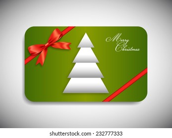 Merry Christmas gift card with stylish ribbon.