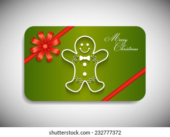 Merry Christmas gift card with stylish ribbon.