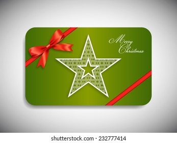 Merry Christmas gift card with stylish ribbon.
