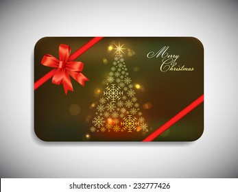 Merry Christmas gift card with stylish ribbon.