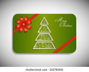 Merry Christmas gift card with stylish ribbon.