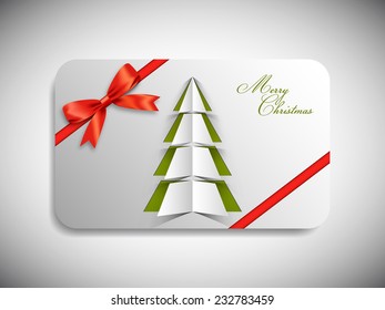 Merry Christmas gift card with stylish ribbon.