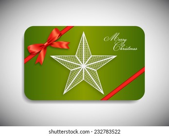 Merry Christmas gift card with stylish ribbon.