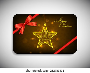 Merry Christmas gift card with stylish ribbon.