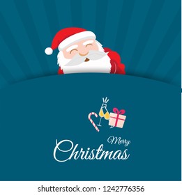 Merry christmas gift card, template and poster design with smiling santa and gift box.