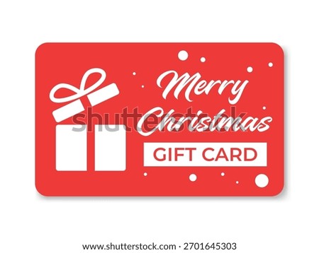 Merry Christmas Gift Card Template. Vector Coupon or Voucher with Gift Box and Snowflakes.