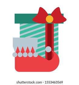 merry christmas gift with elf boot vector illustration design