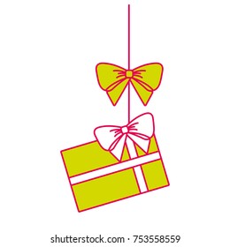 merry christmas gift hanging bow ribbon ornament vector illustration