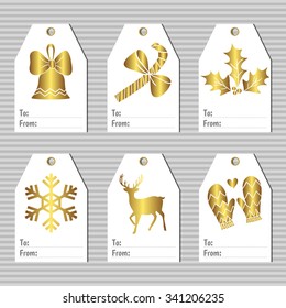 Merry Christmas gift labels. Winter holidays objects. Vector illustration