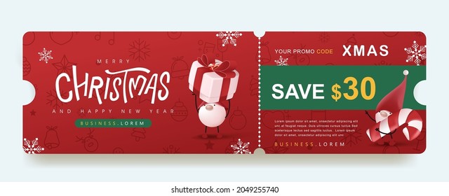 Merry Christmas  Gift promotion Coupon banner with cute gnome and festive decoration for christmas