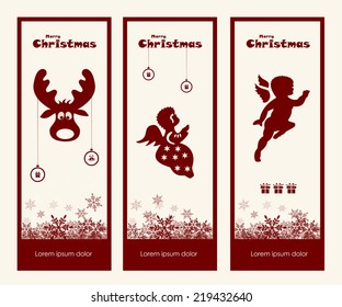 Merry Christmas gift tags collection, vector, illustration