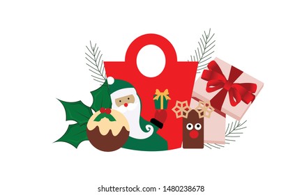 Merry christmas and christmas gift vector logo. Background illustration