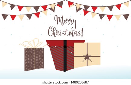 Merry christmas and christmas gift vector logo. Background illustration