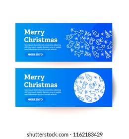 Merry Christmas gift voucher with gift boxes, deer of snowflakes, Christmas tree and warm socks.