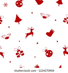 Merry Christmas, gift, winter season holiday, happy new year, seamless pattern cartoon, white texture background wallpaper vector illustration