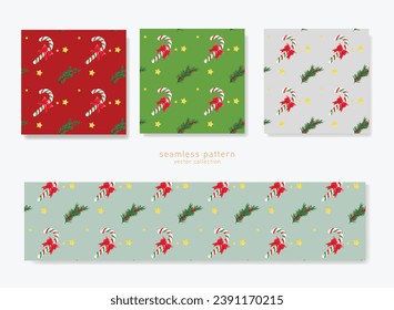 Merry Christmas gift wrap pattern. Illustrations of gifts and card Winter Holidays art pattern templates. Christmas design basic red and green. Holiday aesthetics embrace all the colors