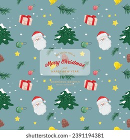 Merry Christmas gift wrap pattern. Illustrations of gifts and card Winter Holidays art pattern templates. Christmas design basic red and green. Holiday aesthetics embrace all the colors