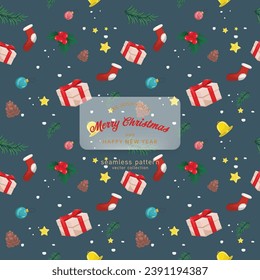 Merry Christmas gift wrap pattern. Illustrations of gifts and card Winter Holidays art pattern templates. Christmas design basic red and green. Holiday aesthetics embrace all the colors