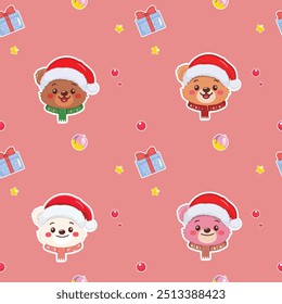 Merry Christmas gift wrap pattern. Illustrations of gifts and card Winter Holidays art pattern templates. Christmas design basic red and green. Holiday aesthetics embrace all the colors