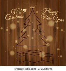 Merry Christmas, gifts, imitation burning wood, vector, banner, illustration